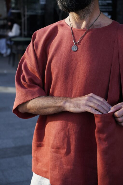Terracotta Linen Oversized T-Shirt The Epitome of Comfort and Style - Image 4
