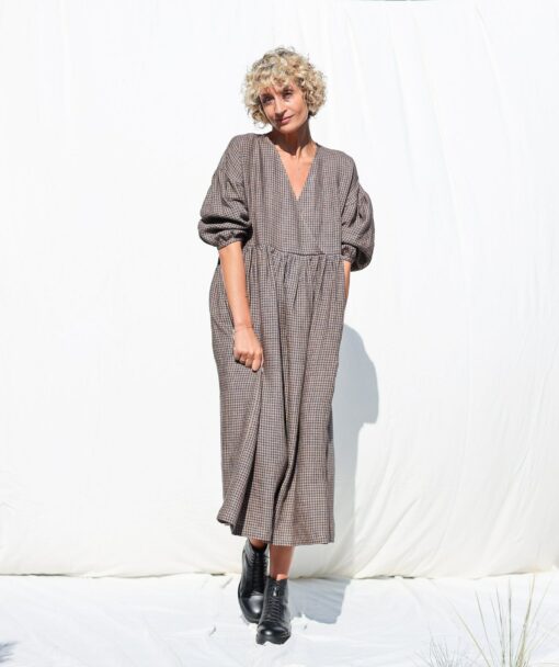Gingham Linen V-Neck Puffy Sleeve Dress A Timeless Summer Staple from OFFON CLOTHING - Image 3