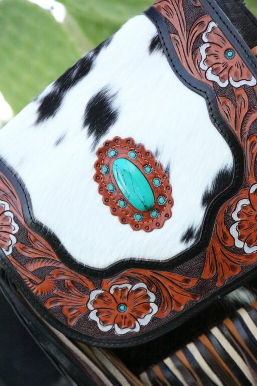 Jessie Jane Fringe Haute Southern Hyde by Beth Marie Tooled Cowhide Purse in Turquoise A Statement of Western Chic - Image 5
