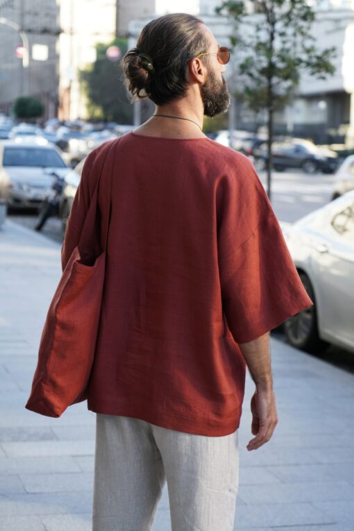 Terracotta Linen Oversized T-Shirt The Epitome of Comfort and Style - Image 6