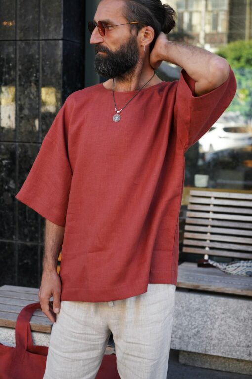 Terracotta Linen Oversized T-Shirt The Epitome of Comfort and Style - Image 5