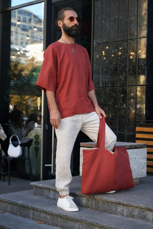 Terracotta Linen Oversized T-Shirt The Epitome of Comfort and Style - Image 2