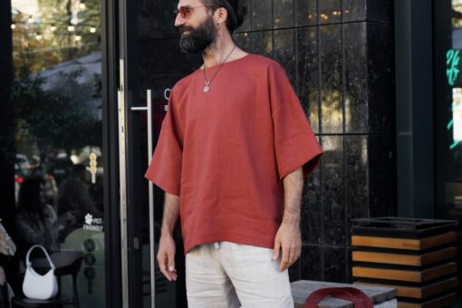 Terracotta Linen Oversized T-Shirt The Epitome of Comfort and Style - Image 3