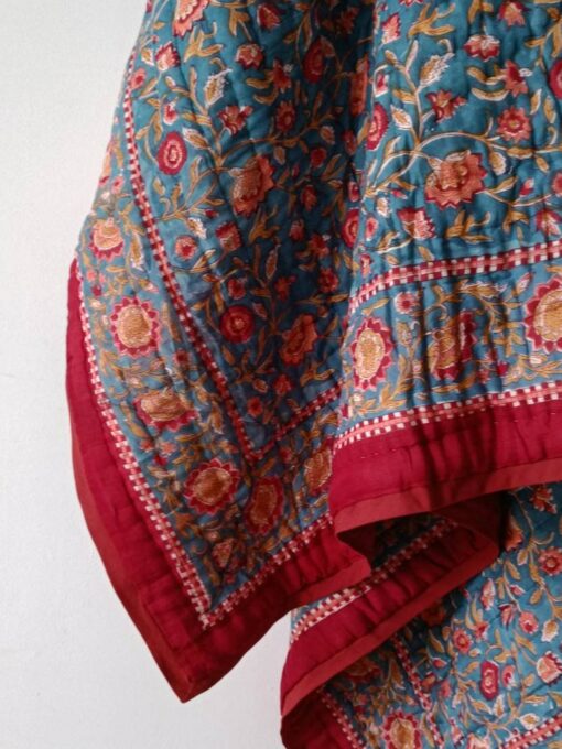 Jaipuri Block Print Quilt Handcrafted Floral Razai for a Vibrant Bedroom - Image 5