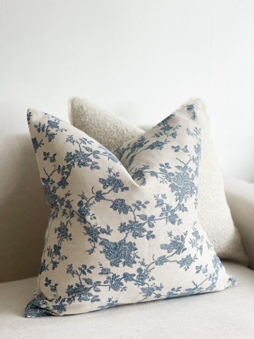 Aria Blue Floral Print Cushion with Duck Feather Pad Comfort and Style for Your Home - Image 2
