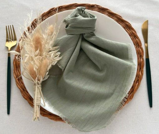 Sage Green Boho Napkins Elevate Your Rustic Wedding Decor with Cheesecloth Elegance - Image 4