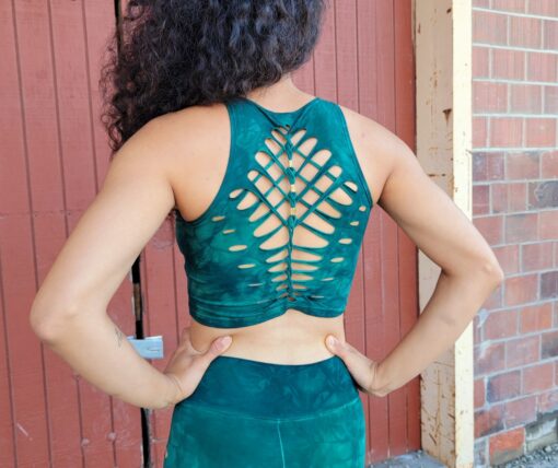 Blue Green Crop Top Hand Dyed Yoga Slit Weave Fire Hula Hoop Elevate Your Flow with Vibrant Style - Image 2