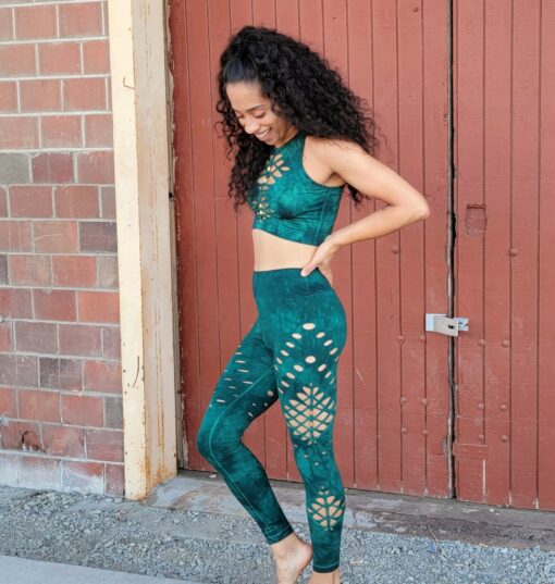 Blue Green Crop Top Hand Dyed Yoga Slit Weave Fire Hula Hoop Elevate Your Flow with Vibrant Style - Image 3