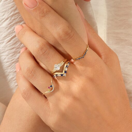 14k Gold Engagement Ring Minimalist Oval Solitaire with Simulated Diamond - Image 4