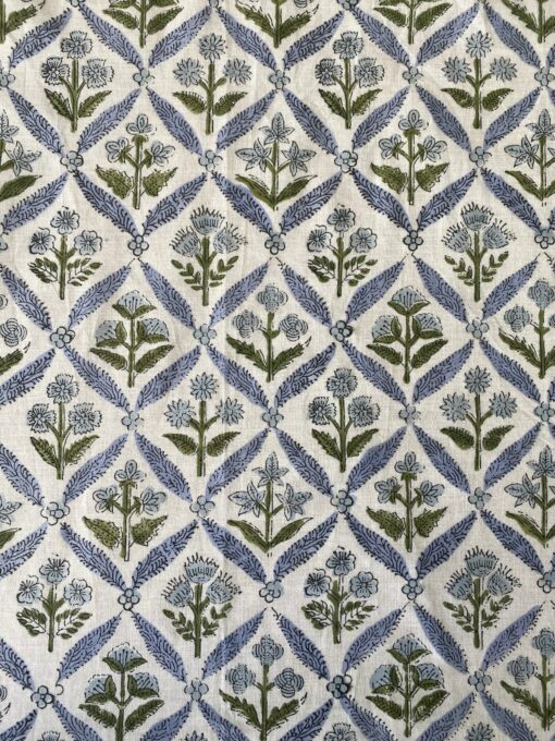 Handcrafted Elegance Light Steel Blue and Olive Green Block Printed Cotton Tablecloth for Memorable Gatherings - Image 5