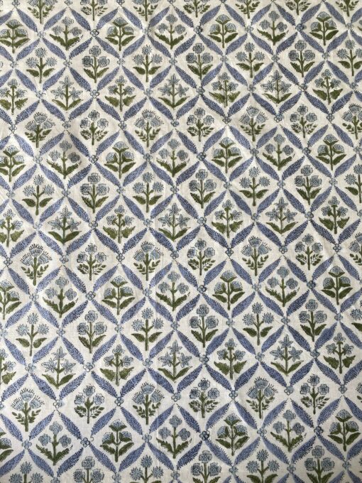 Handcrafted Elegance Light Steel Blue and Olive Green Block Printed Cotton Tablecloth for Memorable Gatherings - Image 6