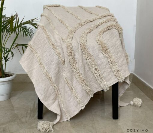 Cozy Comfort Rainbow Natural Cotton Tufted Throw Blanket with Fringe - Image 2