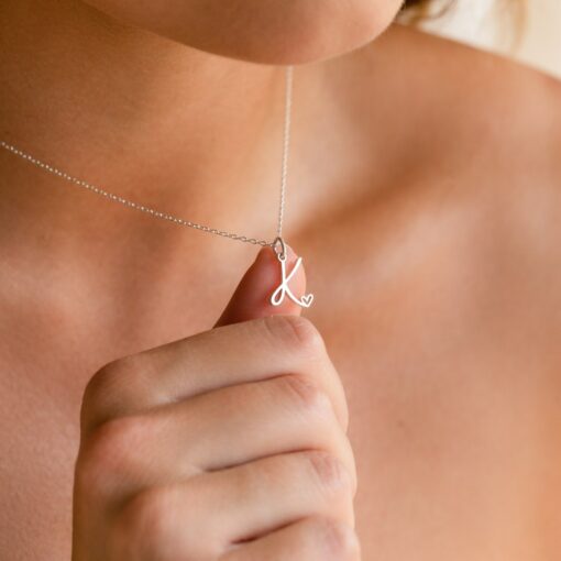 Caitlyn Minimalist Initial Heart Necklace Personalized Letter Jewelry in Gold, Silver, Rose for Her (NM13) - Image 3