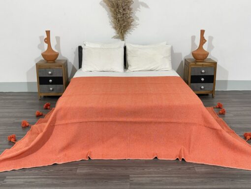 Cozy Haven Handmade Orange King Bedspread, Moroccan Cotton Throw Blanket for Queen Size Beds, Plaid Striped Large Throw, Farmhouse Decor - Image 2