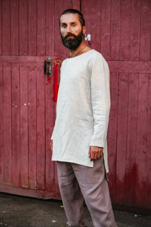 Stylish Beige Linen Tunic A Versatile Wardrobe Essential for Men - Image 2