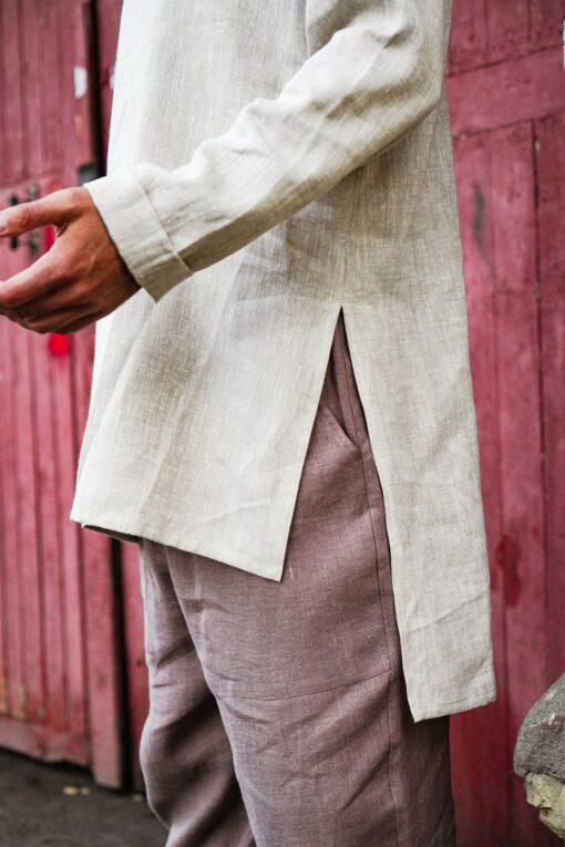 Stylish Beige Linen Tunic A Versatile Wardrobe Essential for Men - Image 4