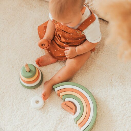 Khaki Ring Stacker Wooden Montessori Toy for Rainbow Nursery Decor - Image 5