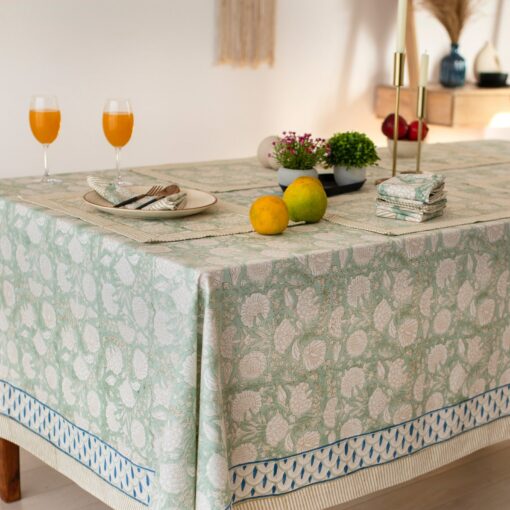Sage Green Floral Tablecloth Elevate Your Dining with Boho Charm - Image 4