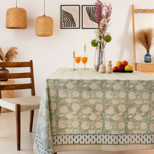 Sage Green Floral Tablecloth Elevate Your Dining with Boho Charm - Image 2