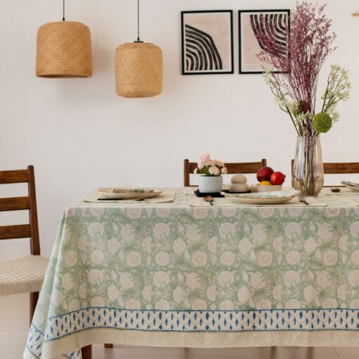 Sage Green Floral Tablecloth Elevate Your Dining with Boho Charm - Image 3