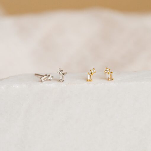 Captivating Baguette Diamond Drop Earrings Minimalist Elegance in Gold - Image 5