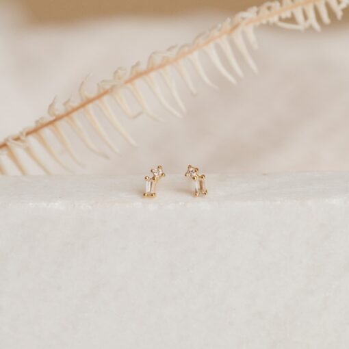 Captivating Baguette Diamond Drop Earrings Minimalist Elegance in Gold - Image 2