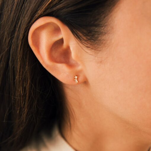 Captivating Baguette Diamond Drop Earrings Minimalist Elegance in Gold - Image 3