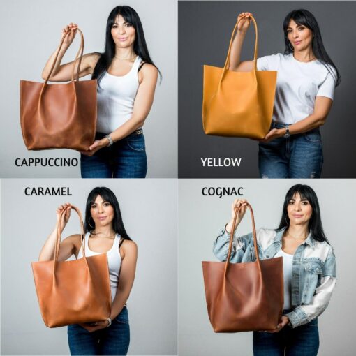 Spacious Blue Leather Tote The Perfect Companion for Everyday Essentials - Image 3