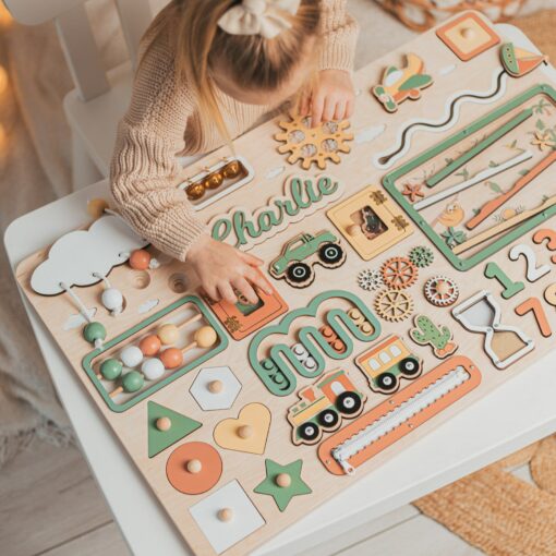 Personalized Woodland Busy Board Montessori-Inspired Sensory Toy for Baby Boys - Image 3