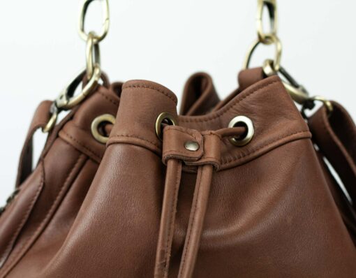 Chocolate Brown Leather Bucket Bag The Danae - Versatile, Stylish, and Practical - Image 3