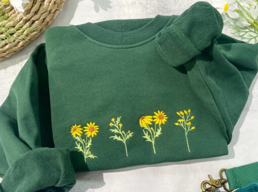Embroidered Sunflower Sweatshirt Vintage Charm Meets Modern Style - Image 2