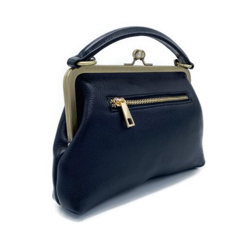 Timeless Elegance Black Leather Handbag with Kiss Lock Charm - Image 6