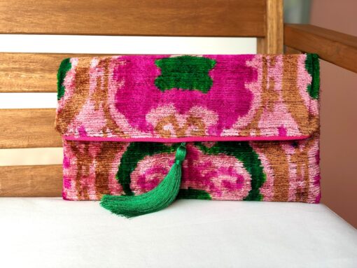 Exquisite Pink Ikat Velvet Clutch A Touch of Boho Elegance for Special Occasions - Image 3