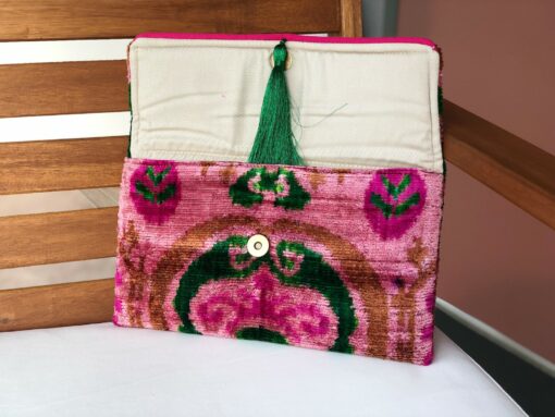 Exquisite Pink Ikat Velvet Clutch A Touch of Boho Elegance for Special Occasions - Image 5
