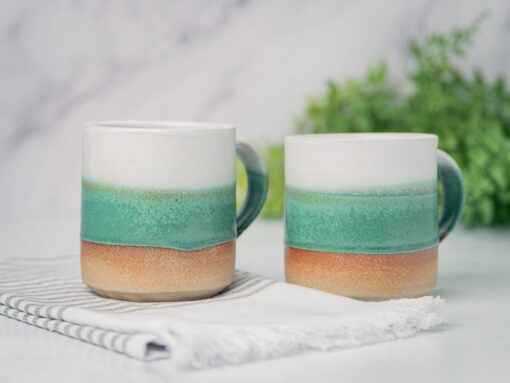 Artisan-Crafted Stoneware Mug An Enchanting Tapestry of White and Green - Image 4