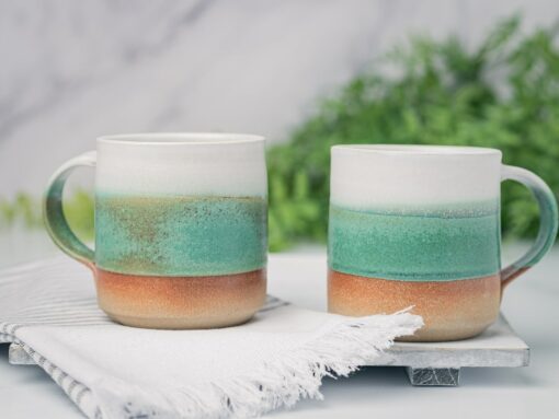 Artisan-Crafted Stoneware Mug An Enchanting Tapestry of White and Green - Image 6