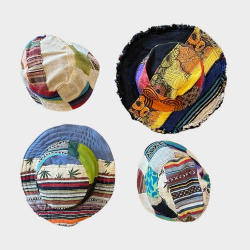 Hemp Patchwork Bucket Hat Eco-Friendly, Handmade Sun Protection for Beach and Beyond - Image 3