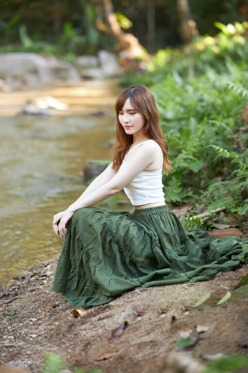 Enchanting Emerald Maxi Skirt Flowy Bohemian Rhapsody for Fall and Halloween - Image 3