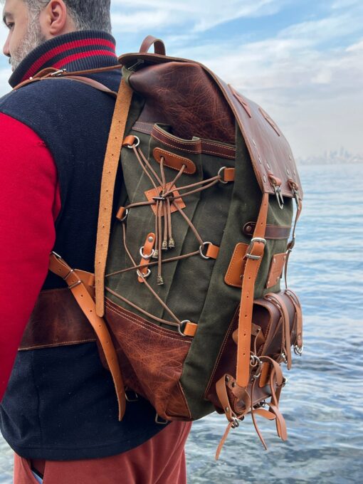 Bushcraft Award-Winning Leather & Canvas Backpack $200 Off, 45L, Personalized for Travel, Camping, Military - Image 3