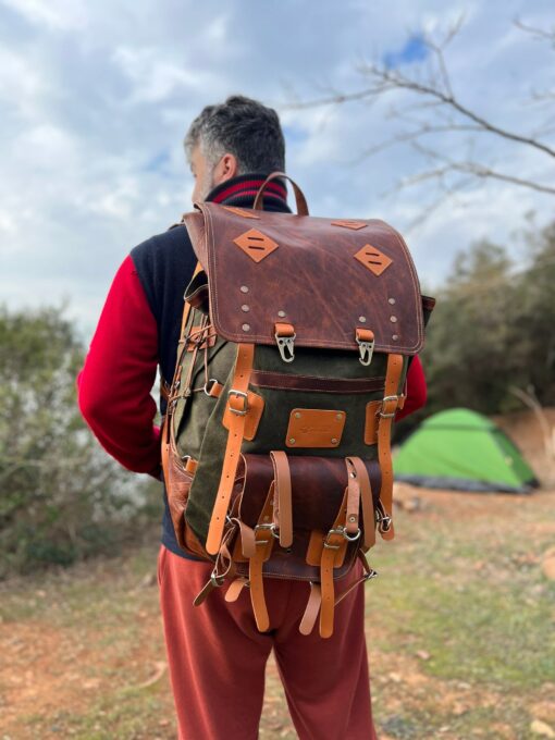 Bushcraft Award-Winning Leather & Canvas Backpack $200 Off, 45L, Personalized for Travel, Camping, Military - Image 6