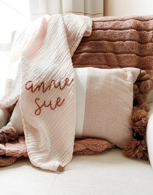 Personalized Hand Embroidered Baby Swaddle Blanket Soft, Breathable Cotton Muslin for a Cozy and Cherished Keepsake - Image 5