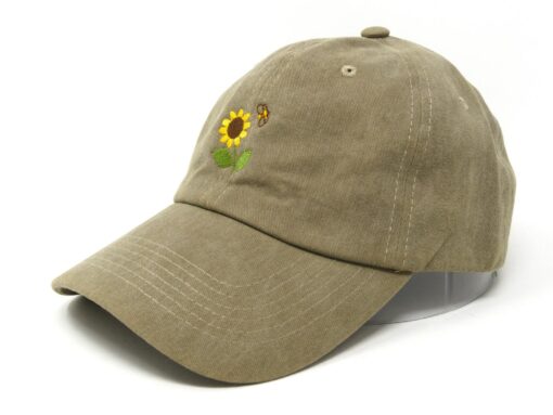 Sunflower Bee Embroidered Summer Baseball Cap Washed Cotton Curve Brim Hat - Image 2