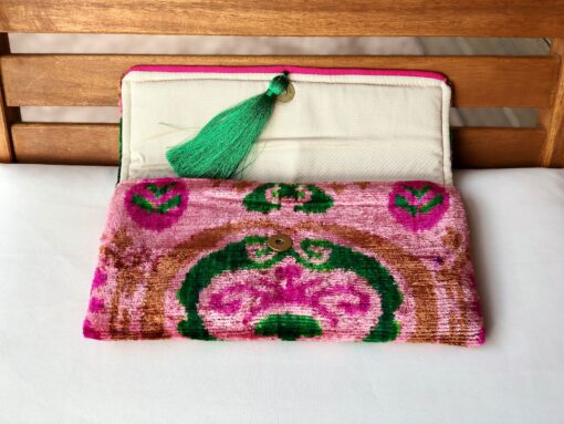 Exquisite Pink Ikat Velvet Clutch A Touch of Boho Elegance for Special Occasions - Image 6