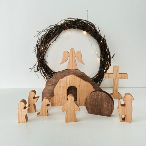 He Is Risen Easter Scene  Wooden Empty Tomb Resurrection Set - Christian Easter Decor & Religious Present