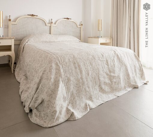 Royal Floral Linen Bedspread Double-Sided Luxury for Your Bedroom - Image 3