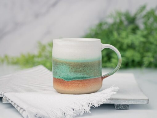Artisan-Crafted Stoneware Mug An Enchanting Tapestry of White and Green - Image 3