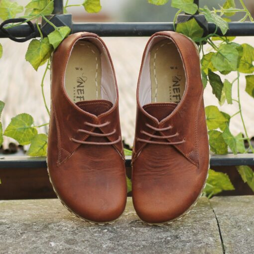 Handmade Earthing Oxford Grounding Wider All Leather Shoes with Copper Rivets in Crazy Brown - Image 5
