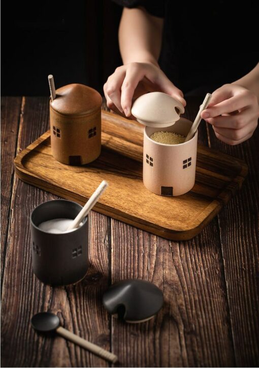 Artisan-Crafted Ceramic Condiment Jar with Spoon Elevate Your Culinary Experience - Image 3