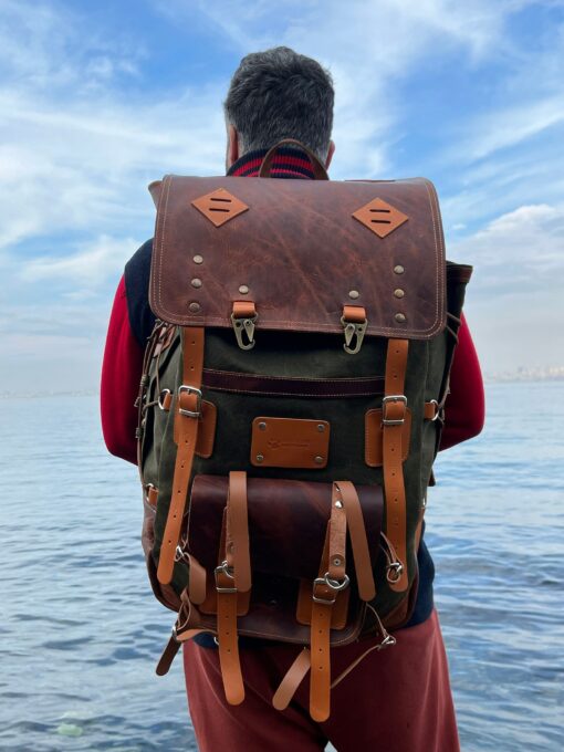 Bushcraft Award-Winning Leather & Canvas Backpack $200 Off, 45L, Personalized for Travel, Camping, Military - Image 2