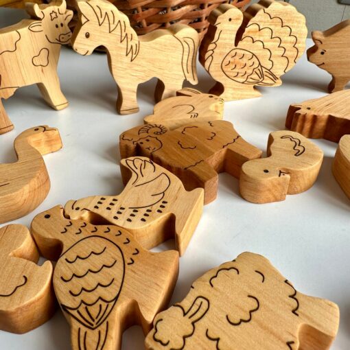 Wooden Farm Animal Toy Set 25 Domestic Animals and Birds for Imaginative Play - Image 4